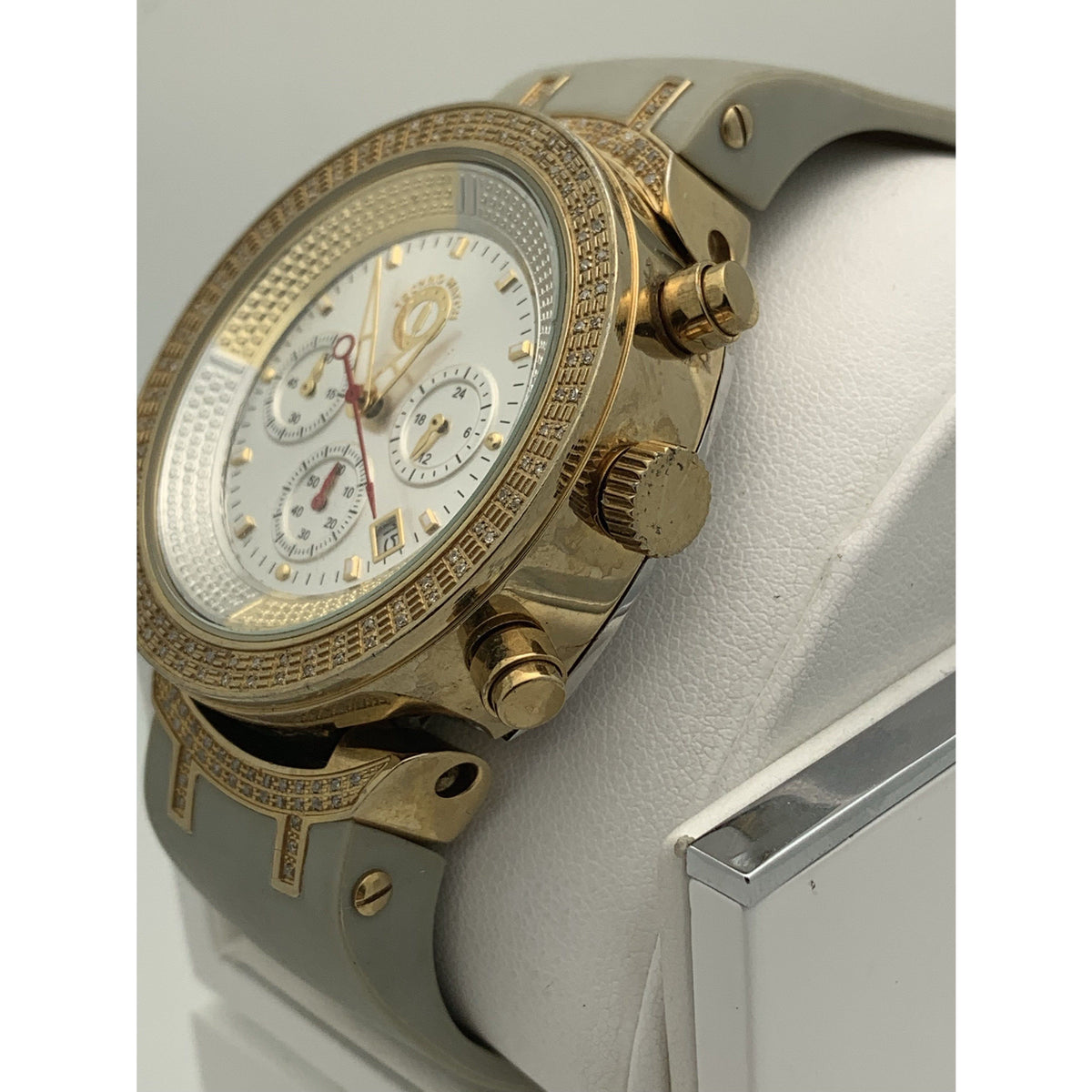 Techno Watch Men's Silver Dial Gold Tone Bezel Gray Rubber Strap Watch