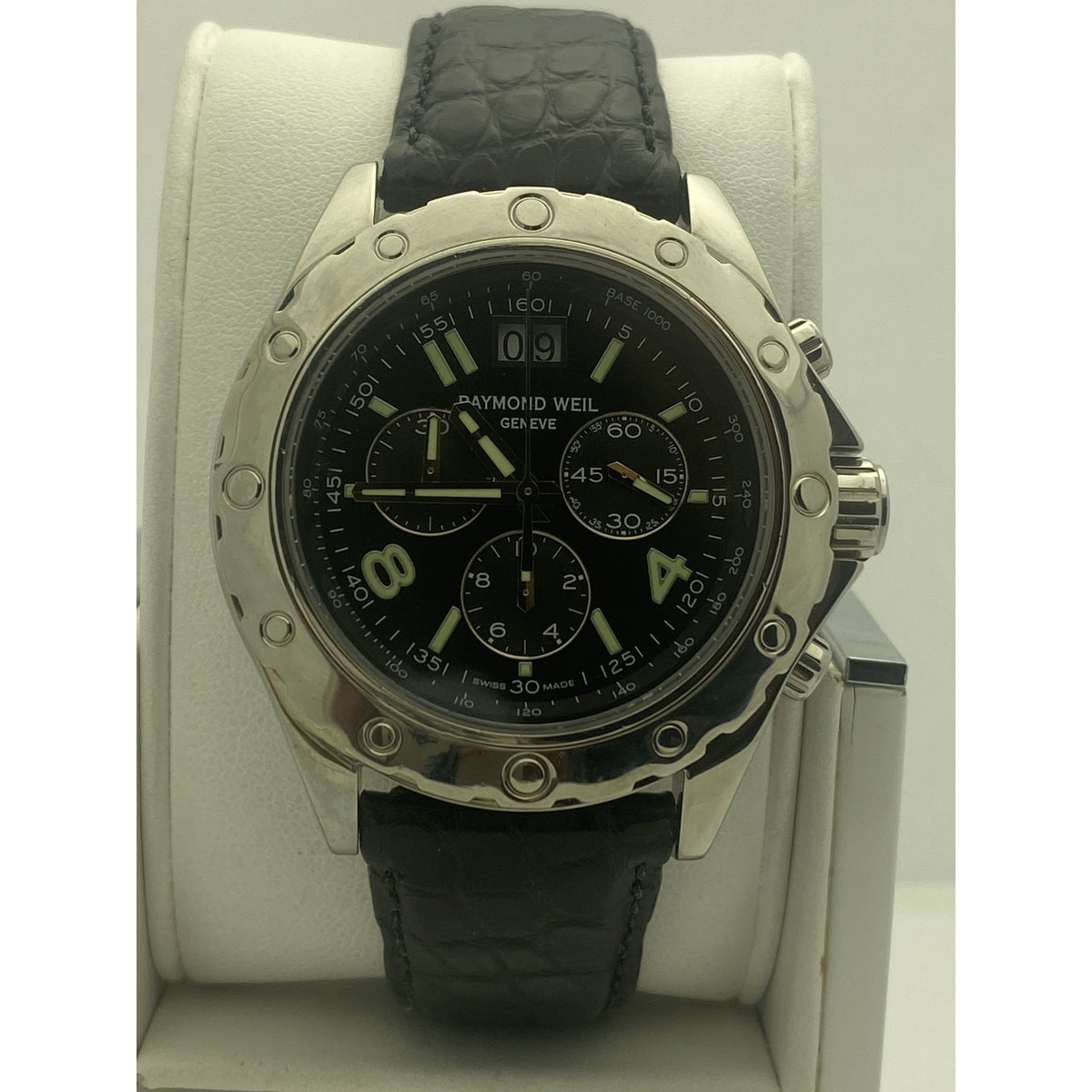 Raymond Weil Geneve Men's Black Dial Black Alligator Strap Watch 8500