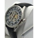 Stuhrling Men's Black Dial Stainless Steel Black Leather Band Watch 90089