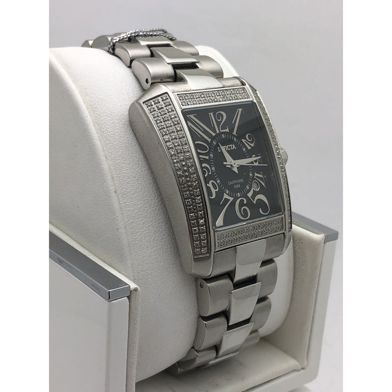 Invicta Men's Black Dial Diamond Bezel Silver Tone Stainless Steel Bracelet Watch