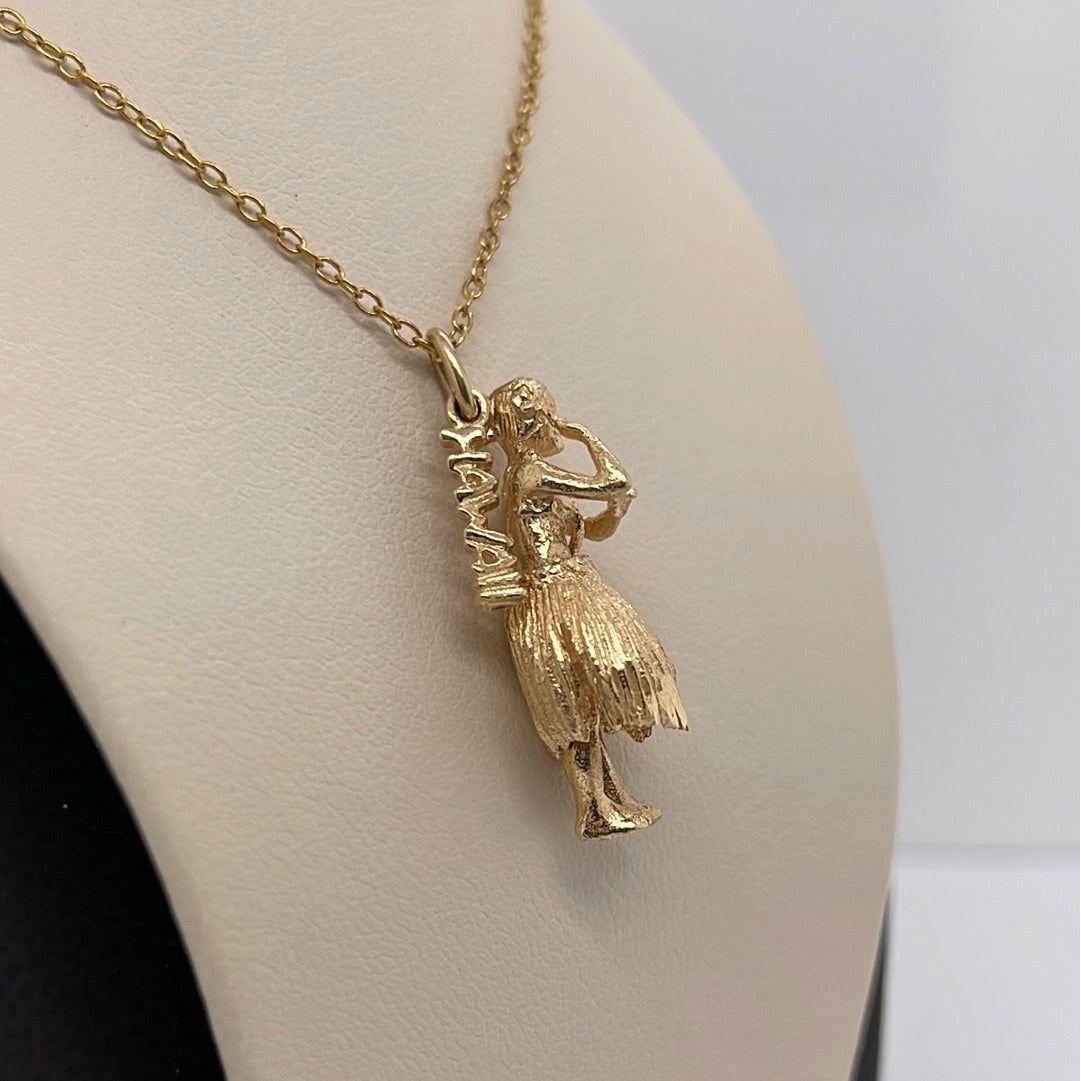 14K Yellow Gold Hawaii Hula Girl Charm Pendant P050