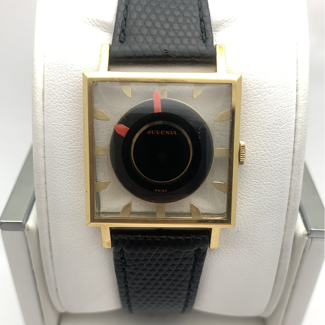 Juvenia Swiss Mystery Dial Mechanical Black Leather Strap Watch 765