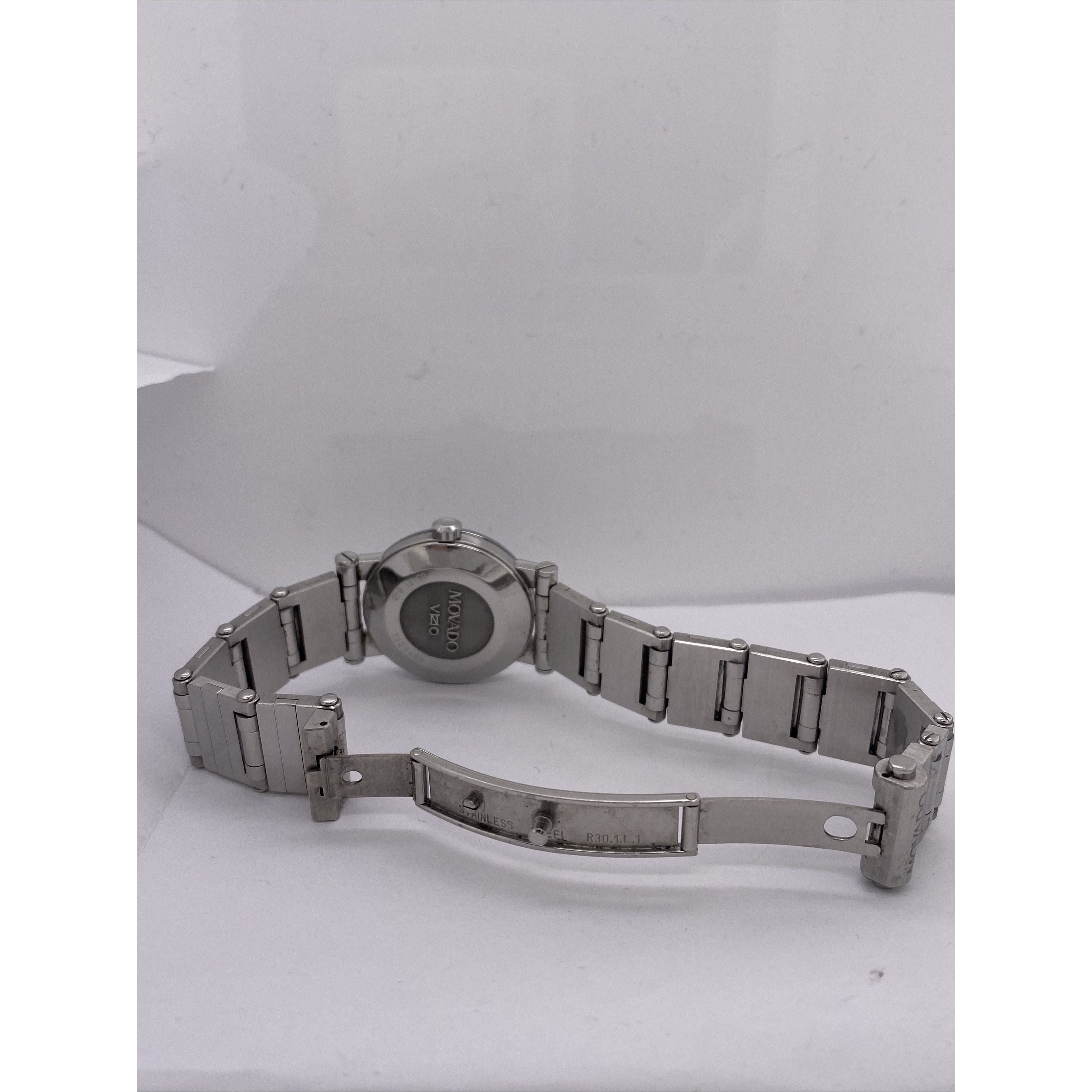 Movado Vizio Ladies Black Dial Silver Stainless Steel Bracelet