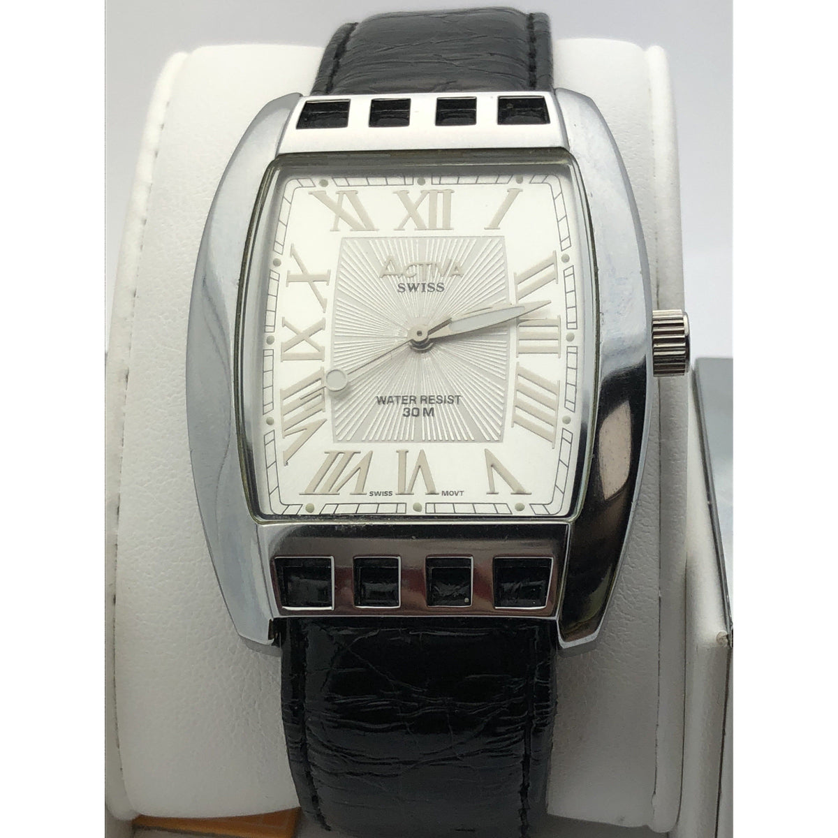 Activa Swiss Silver Dial Black Leather Men's Watch 495494