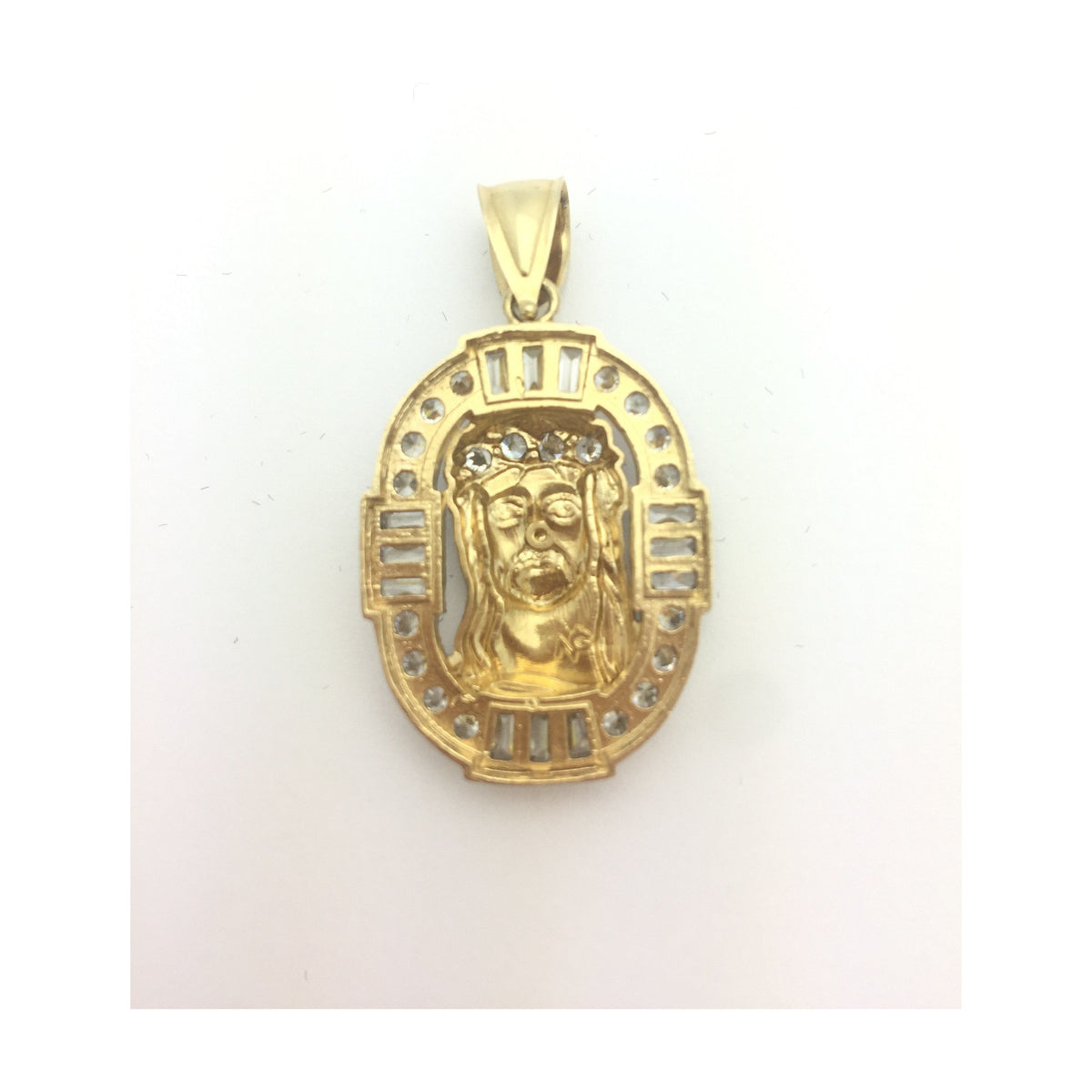 14K Two Toned Jesus Pendant with Crystals CHAR014