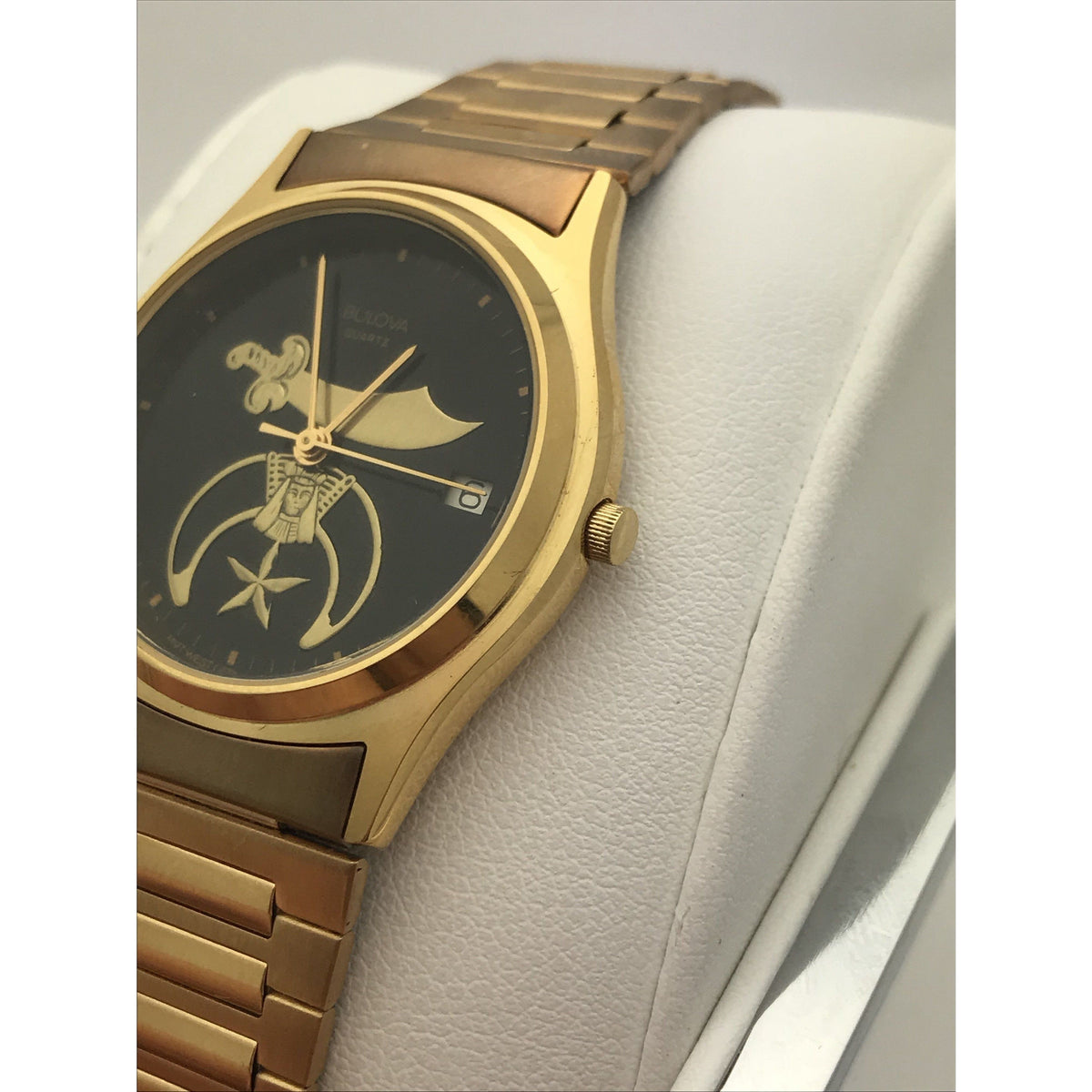 Bulova Unisex Black Dial Yellow Gold Tone Stainless Steel Watch 92507
