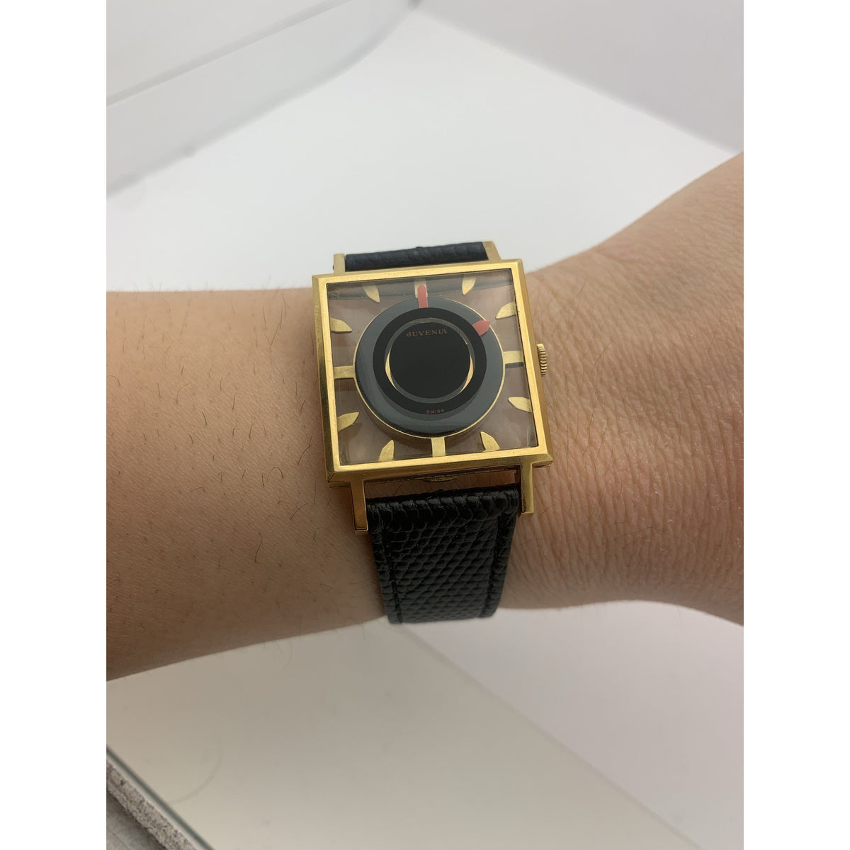 Juvenia Swiss Mystery Dial Mechanical Black Leather Strap Watch 765
