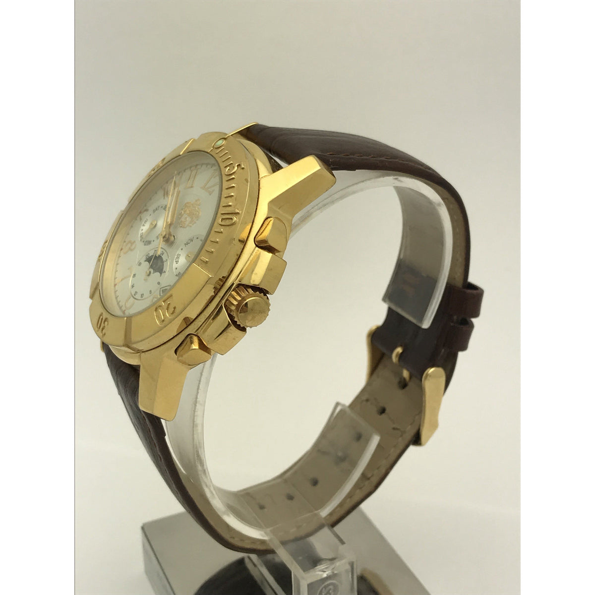 SUG Men's Silver Tone Dial Brown Leather Band Watch S-7005-718