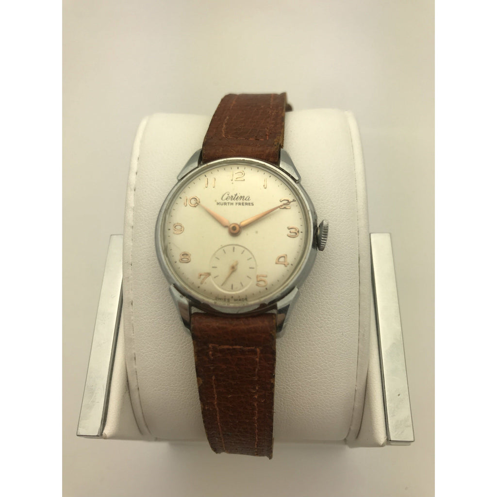 Certina Kurth Freres Ladies White Dial Brown Leather Band Watch