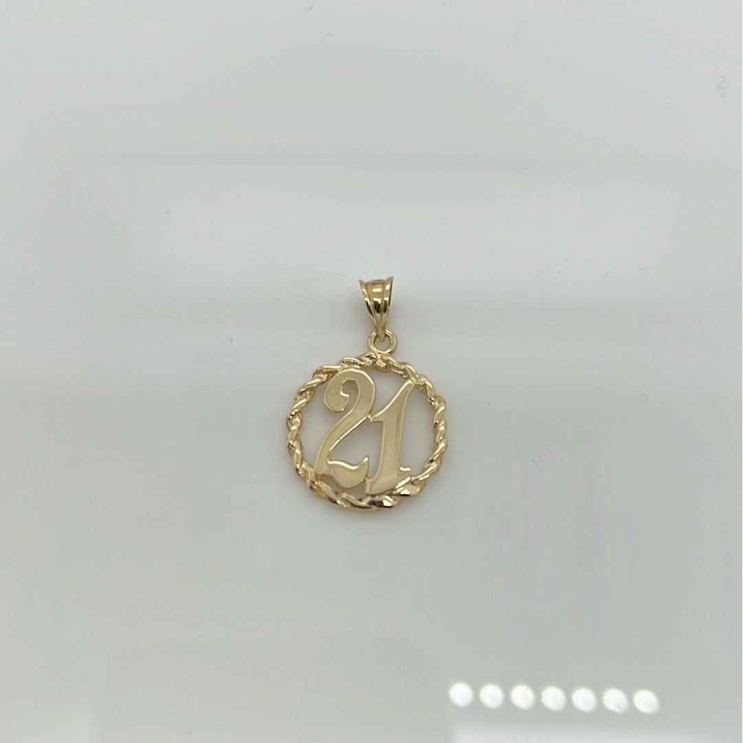 14K Yellow Gold #21 Charm Pendant P022
