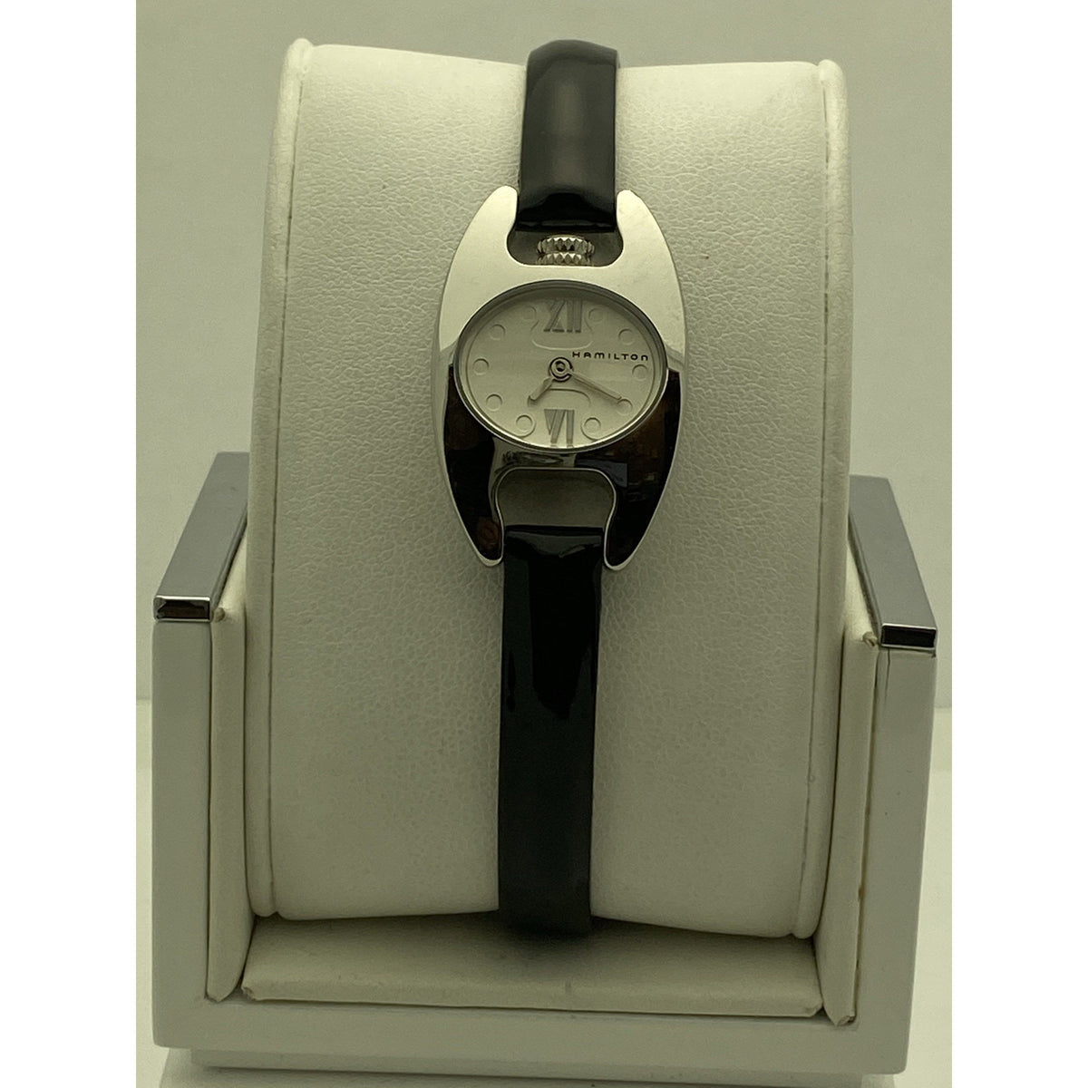 Hamilton Ladies Silver Dial Black Leather Strap Watch H21111754