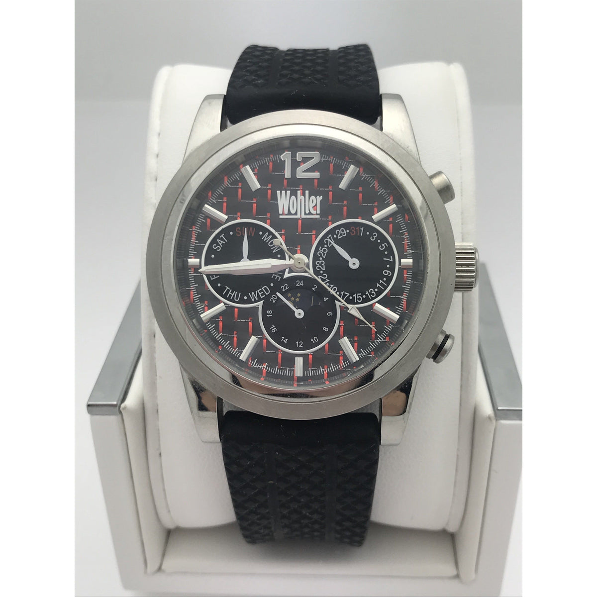Wohler Men's Black/Red Dial Black Silicone Band Watch W-3016-146