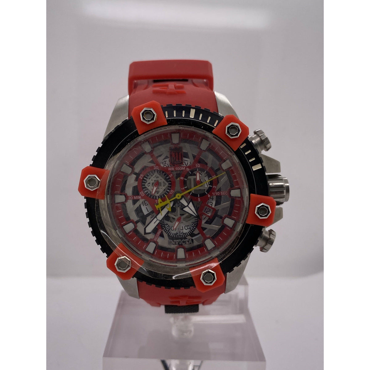 Invicta Men's JT Silver & Red Dial Red Rubber Band Quartz Watch 19638