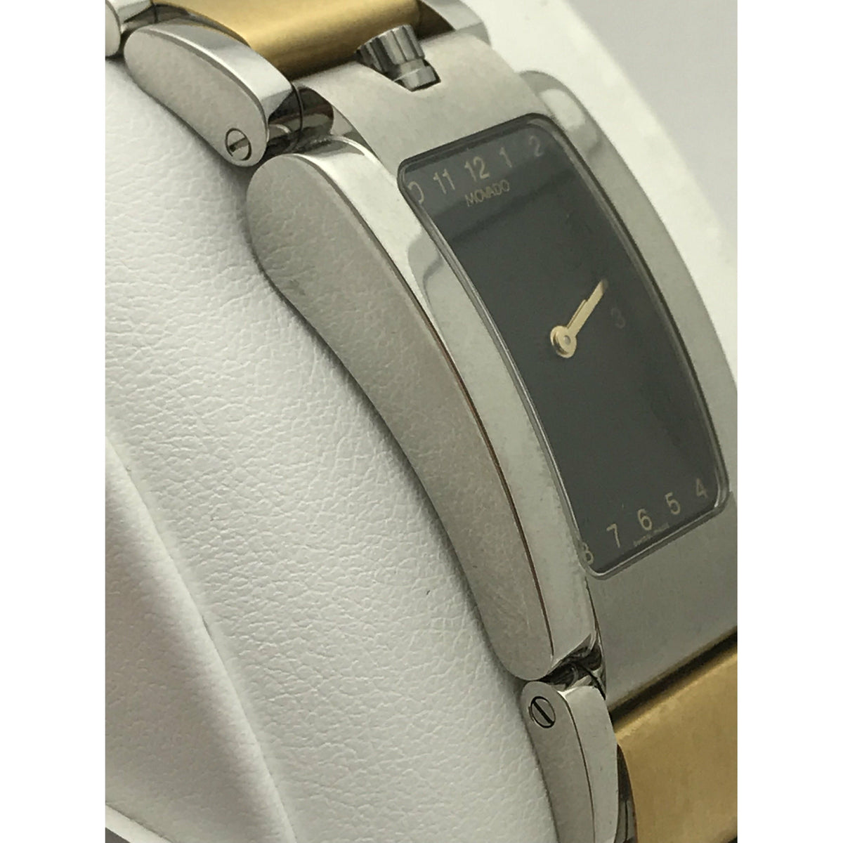 Movado Ladies Rectangle Black Dial Two Tone Stainless Steel Bracelet Watch 0604708