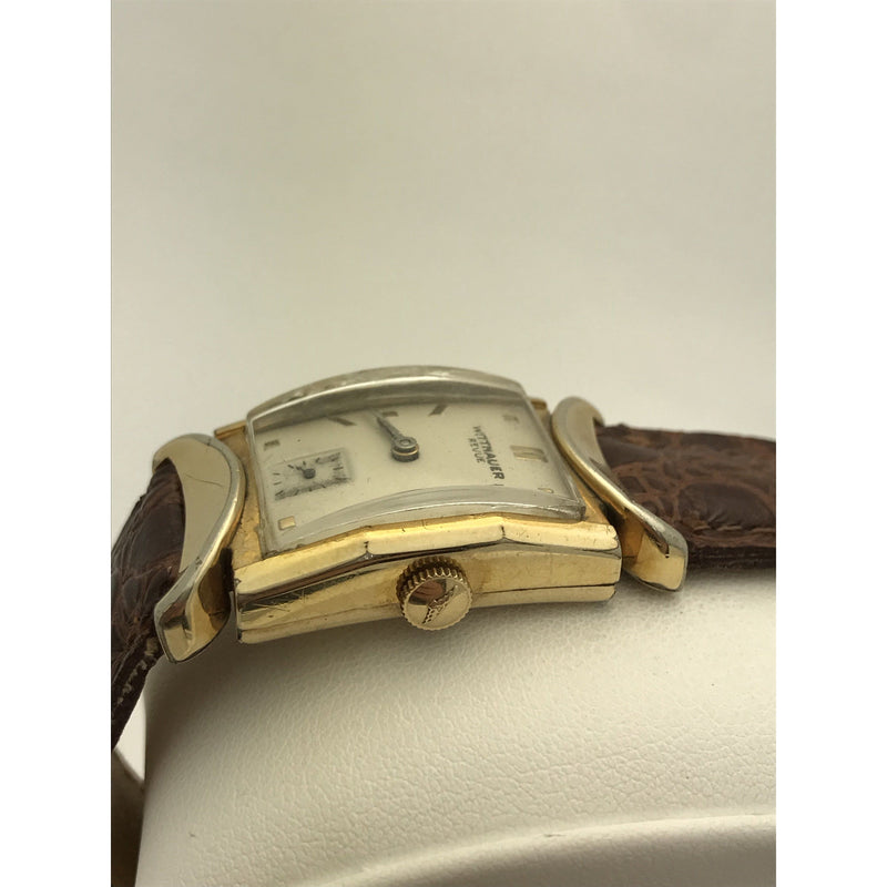 Wittnauer Ladies 10K Gold Filled Case Brown Leather Strap Watch