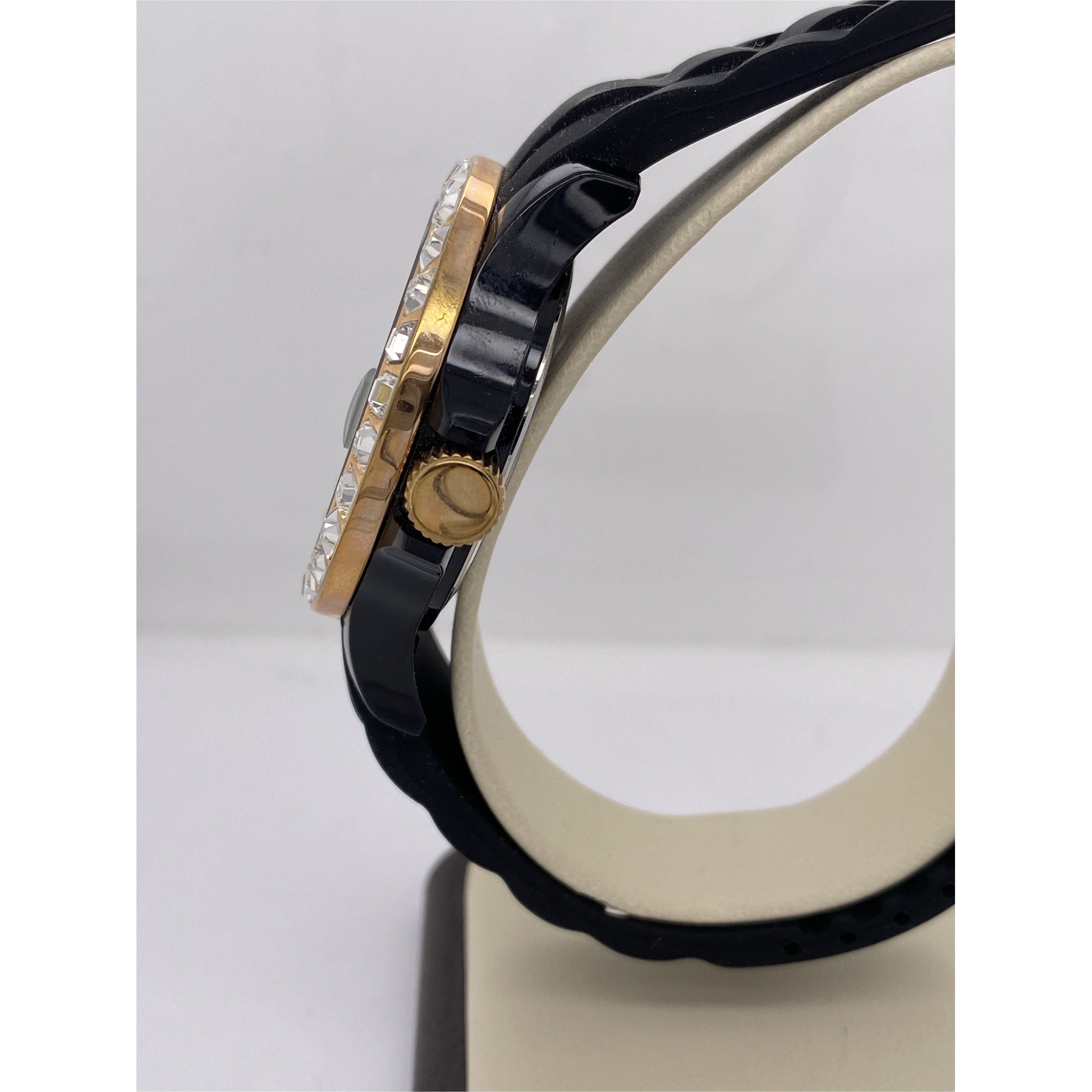 Invicta Ladies Rose Gold Crystal Bezel Black Dial Band Watch
