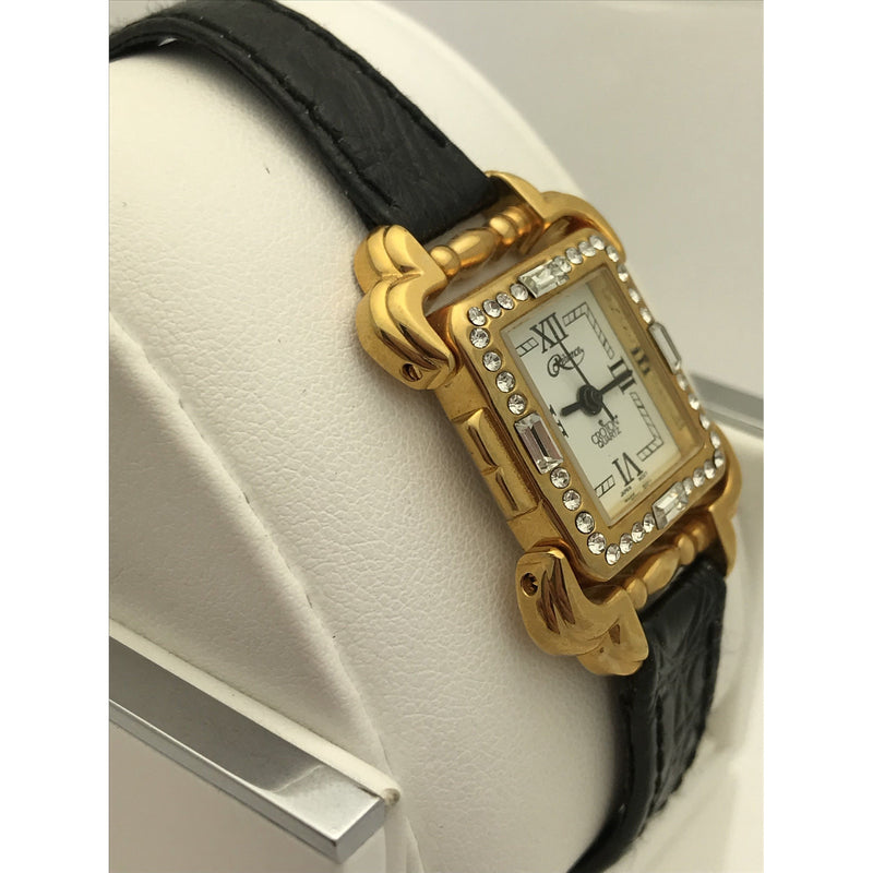Reliance by Croton Ladies White Dial Black Leather Band Watch
