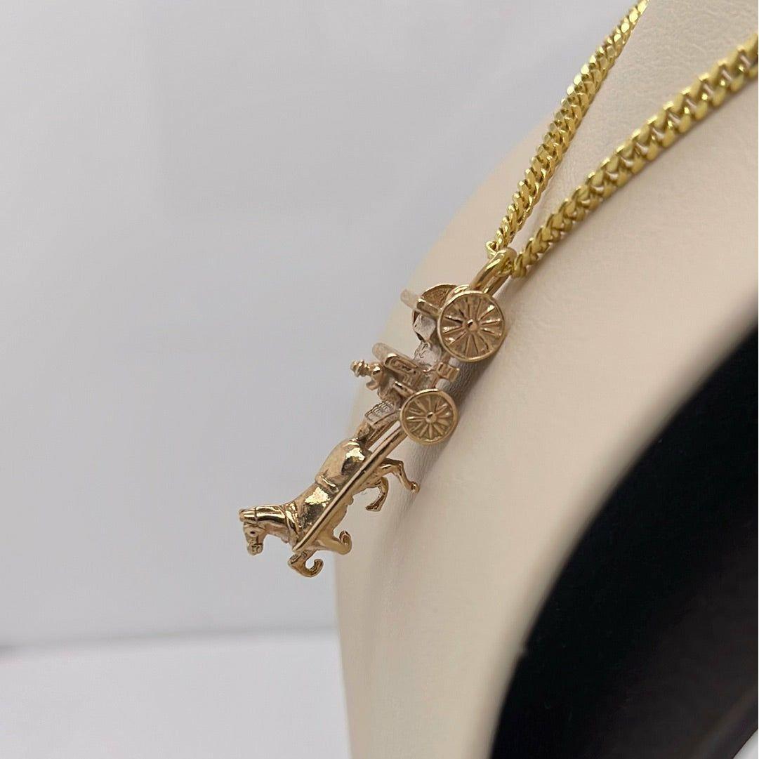 14K Yellow Horse Carriage / Boy Charm Pendant P057