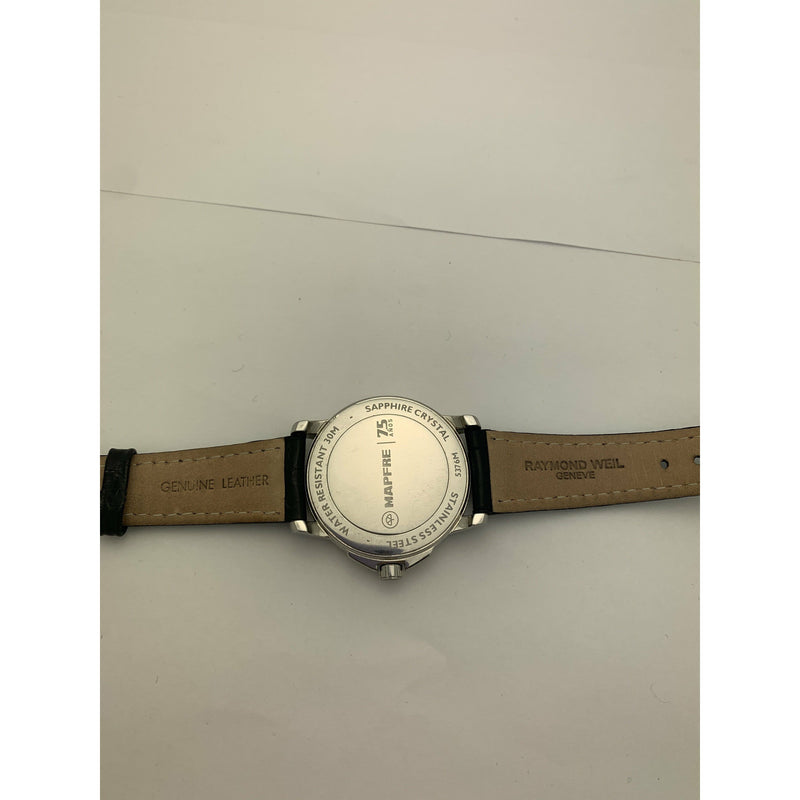 Raymond Weil Geneve Unisex White Dial Black Leather Strap Watch 5376M