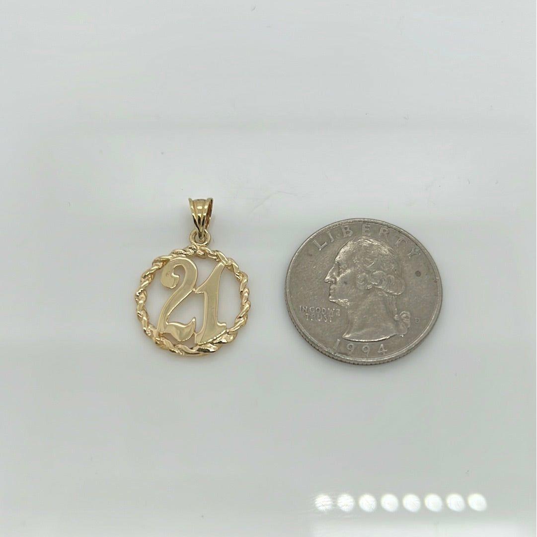 14K Yellow Gold #21 Charm Pendant P022