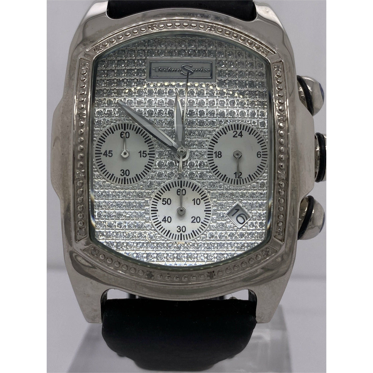 Techno Swiss Men's Rectangle Silver Dial Black Strap Watch G06TS11767