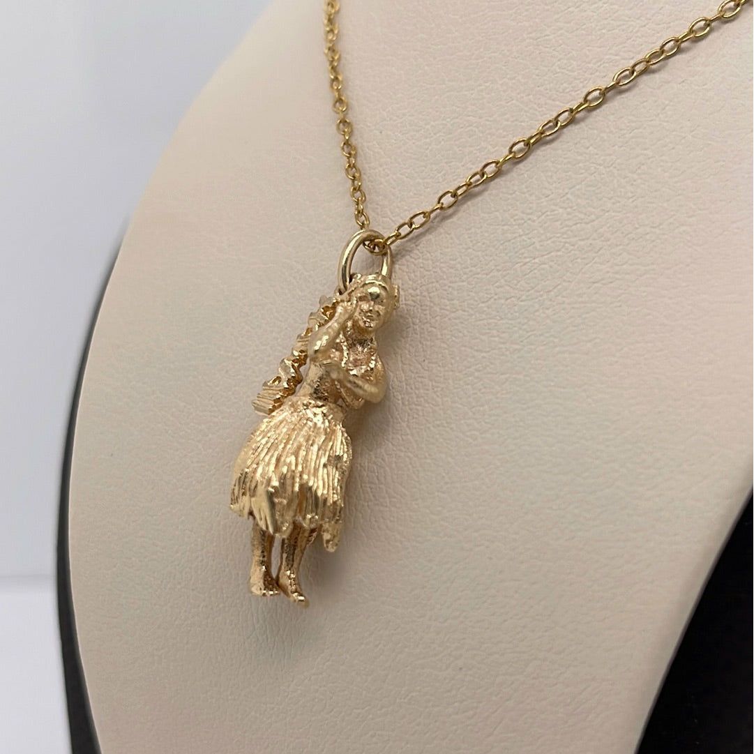 14K Yellow Gold Hawaii Hula Girl Charm Pendant P050