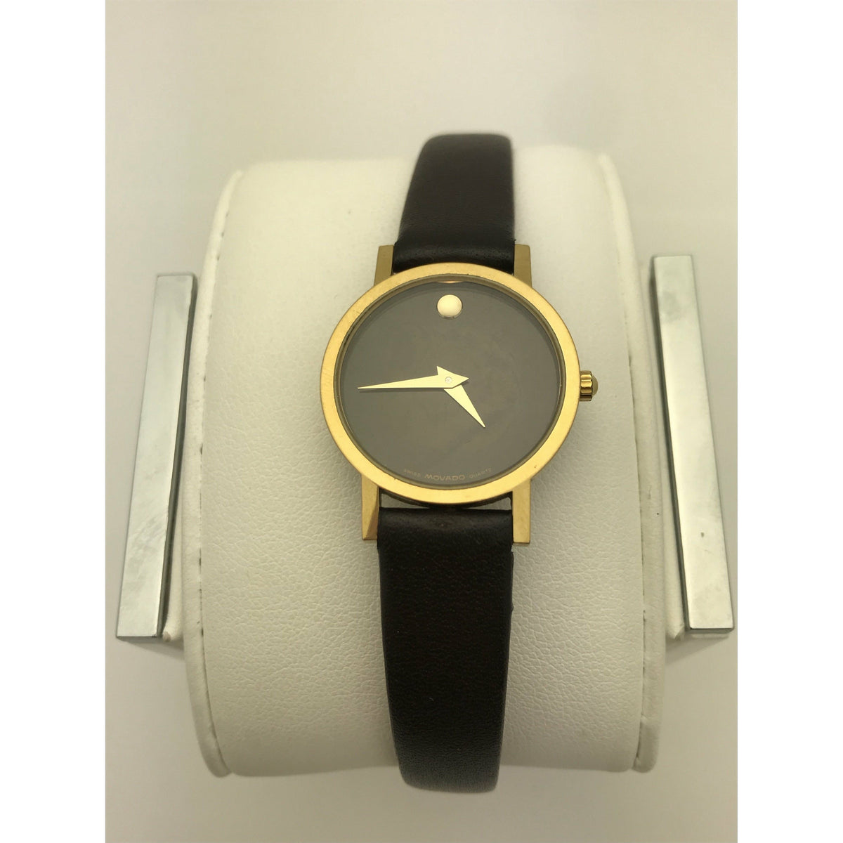 Movado Ladies Black Museum Dial Dark Brown Leather Strap Watch 0690574