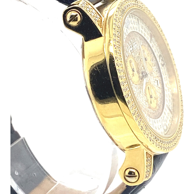Aqua Master Men's Silver Dial Black Leather Strap Diamond Bezel Watch