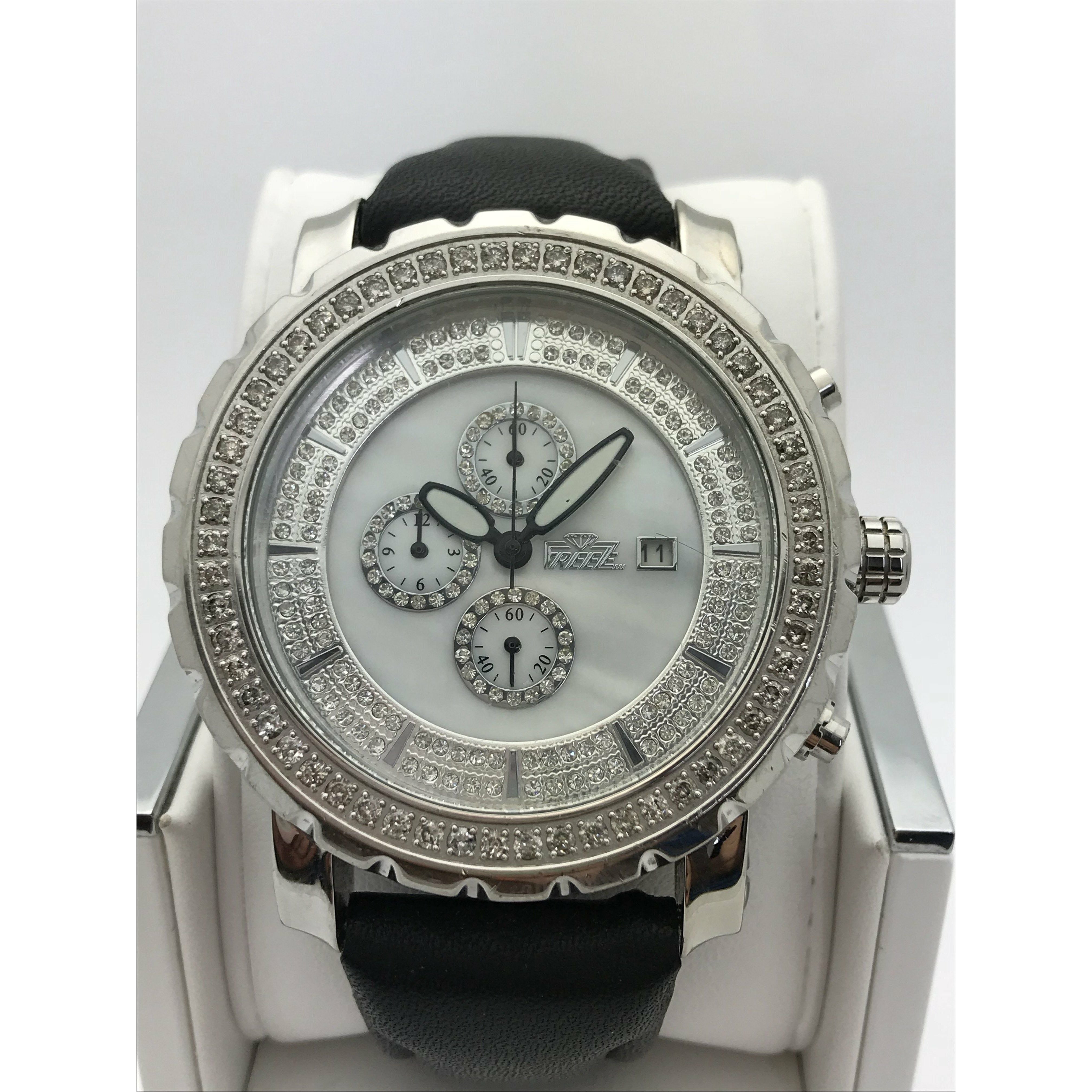 Freeze Men's Stainless Steel 2.00CT. Diamonds Crystal Chrono Dial