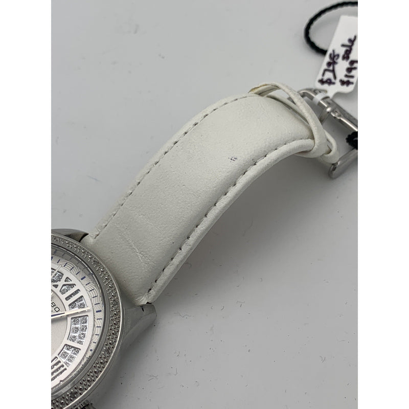 Akribos Ladies Silver Dial White Leather Strap Automatic Watch AK474SS