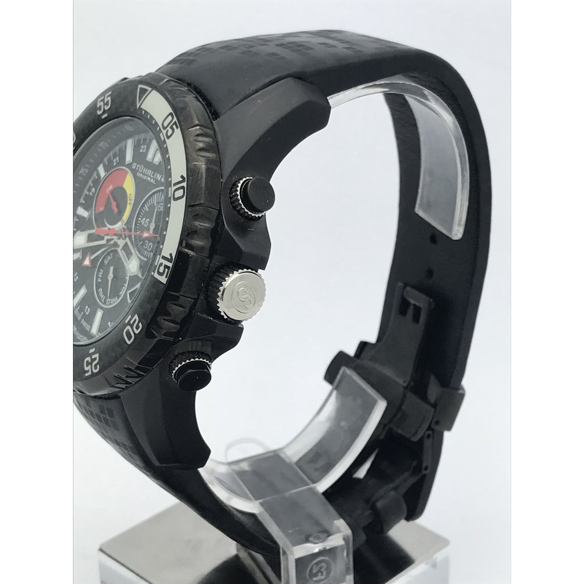 Stuhrling Krysterna Black Dial Black Leather Strap Men's Watch 517B