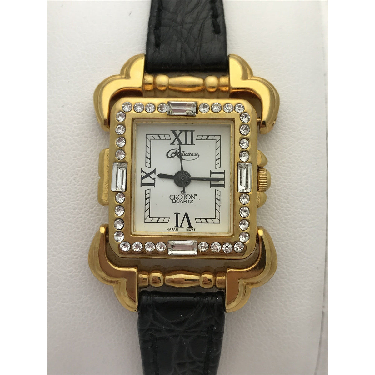 Reliance by Croton Ladies White Dial Black Leather Band Watch