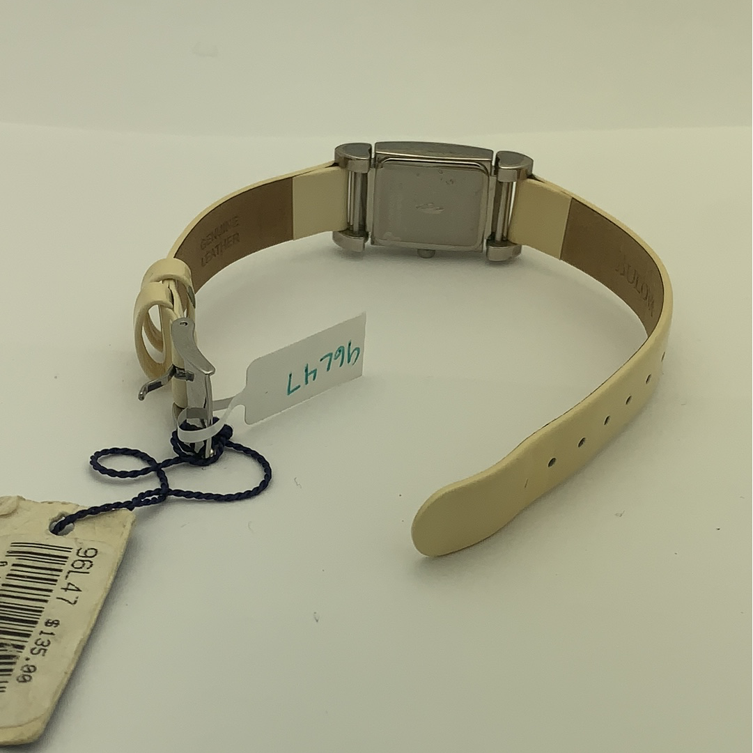 Bulova Ladies Square MOP Dial Cream Leather Strap Watch 96L47
