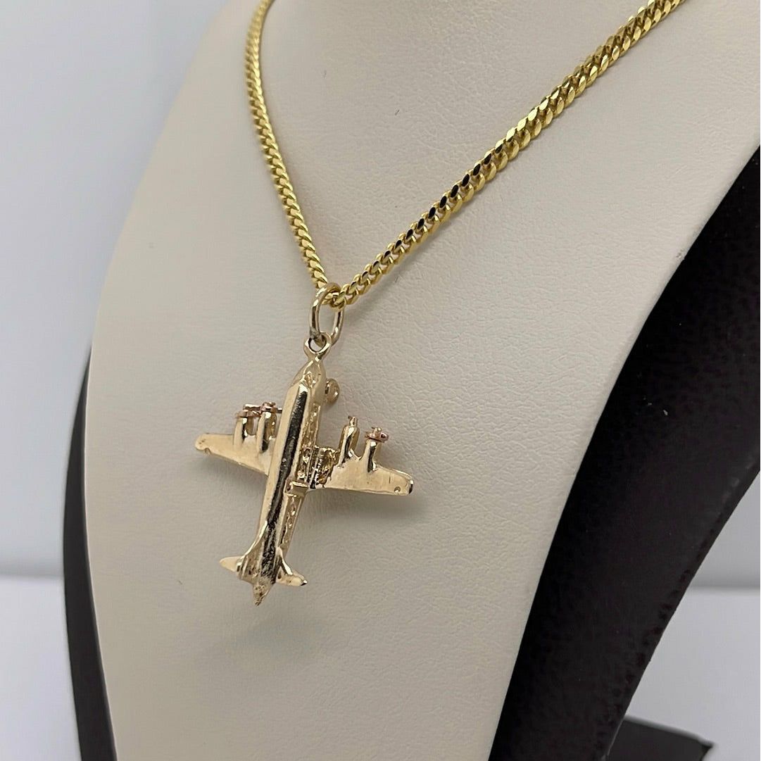 14K Yellow Gold Airplane Charm Pendant P024