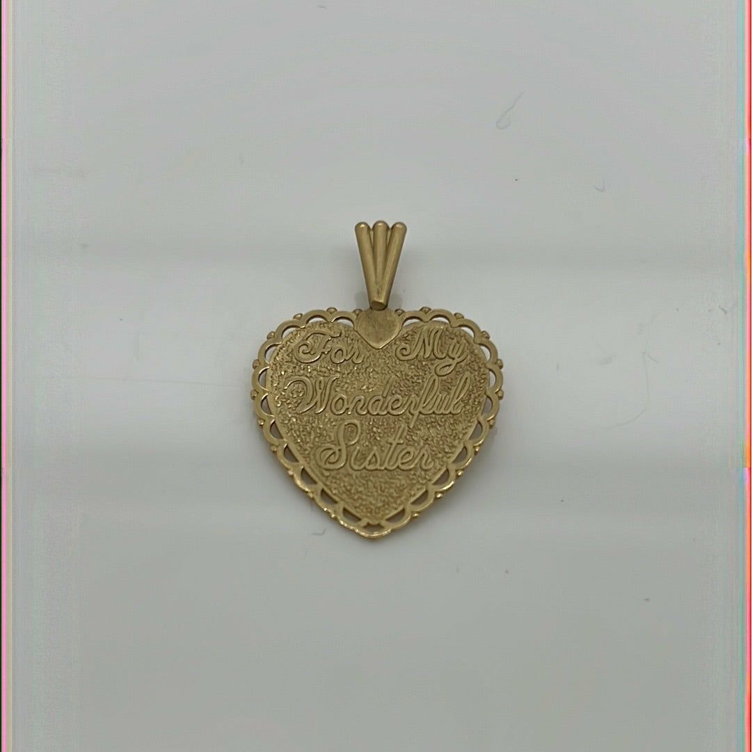 14K Yellow Gold For My Wonderful Sister Charm Pendant P019
