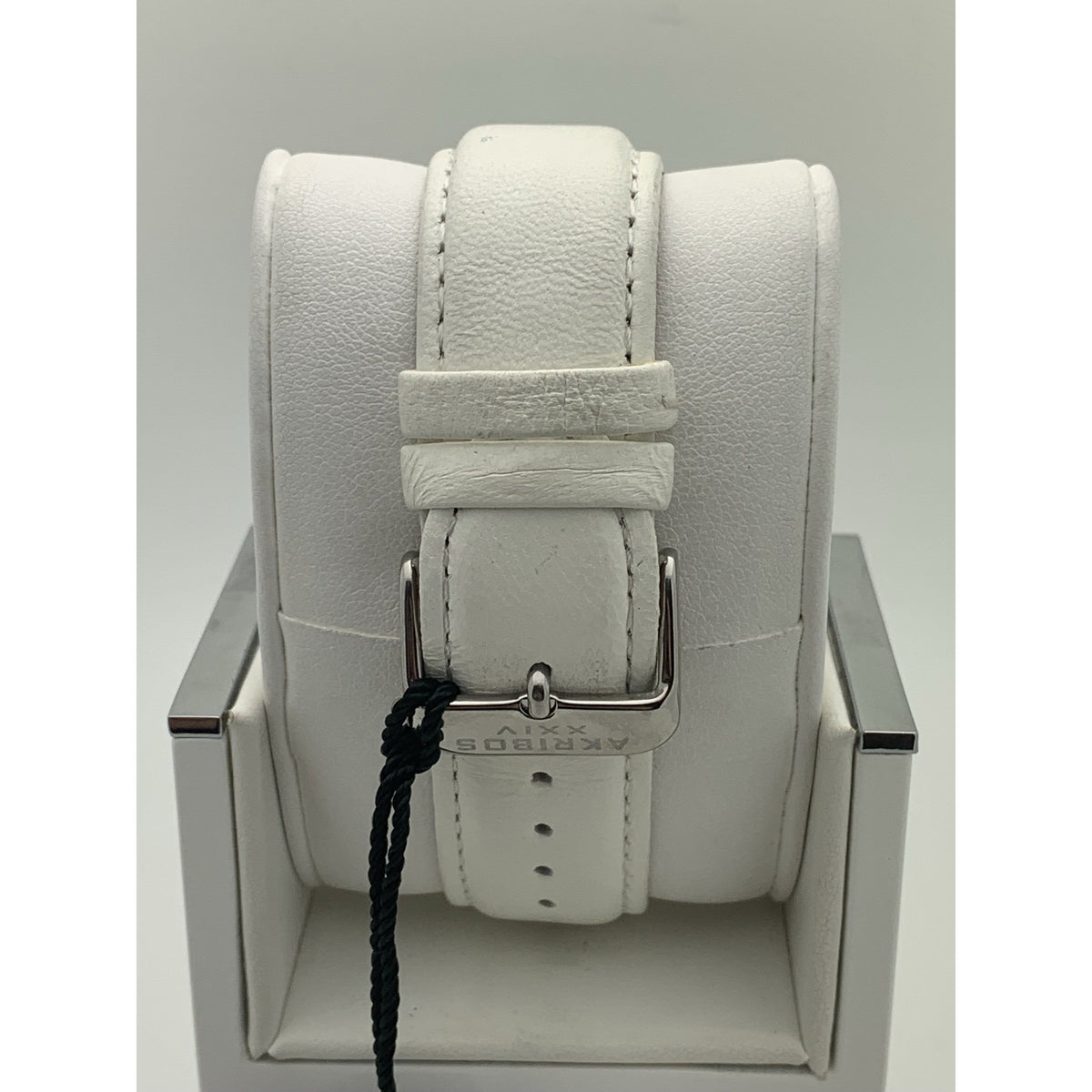 Akribos Ladies Silver Dial White Leather Strap Automatic Watch AK474SS