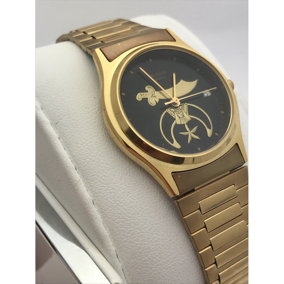 Bulova Unisex Black Dial Yellow Gold Tone Stainless Steel Watch 92507