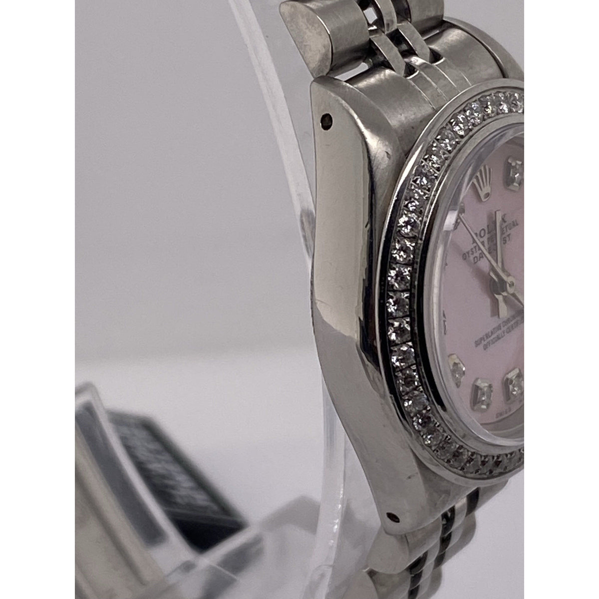 Rolex Ladies Oyster Perpetual Datejust Pink MOP Dial Diamond Bezel 0.75CT. Jubilee Bracelet Watch