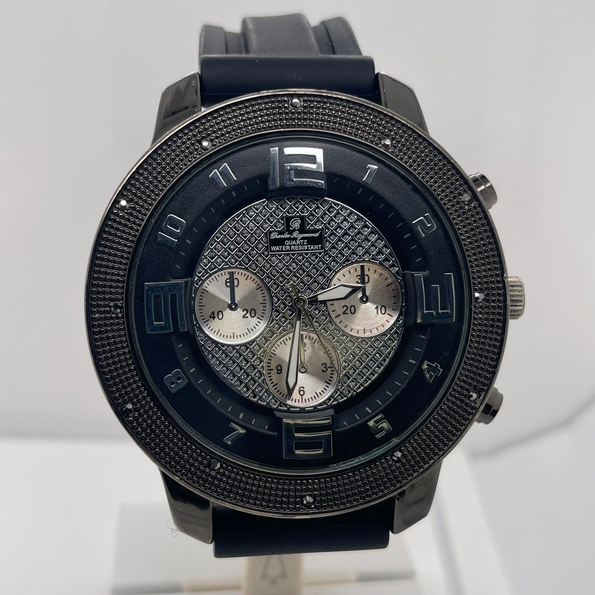 Charles Raymond Men's Black Dial Black Rubber Strap Quartz Watch 5151-LB