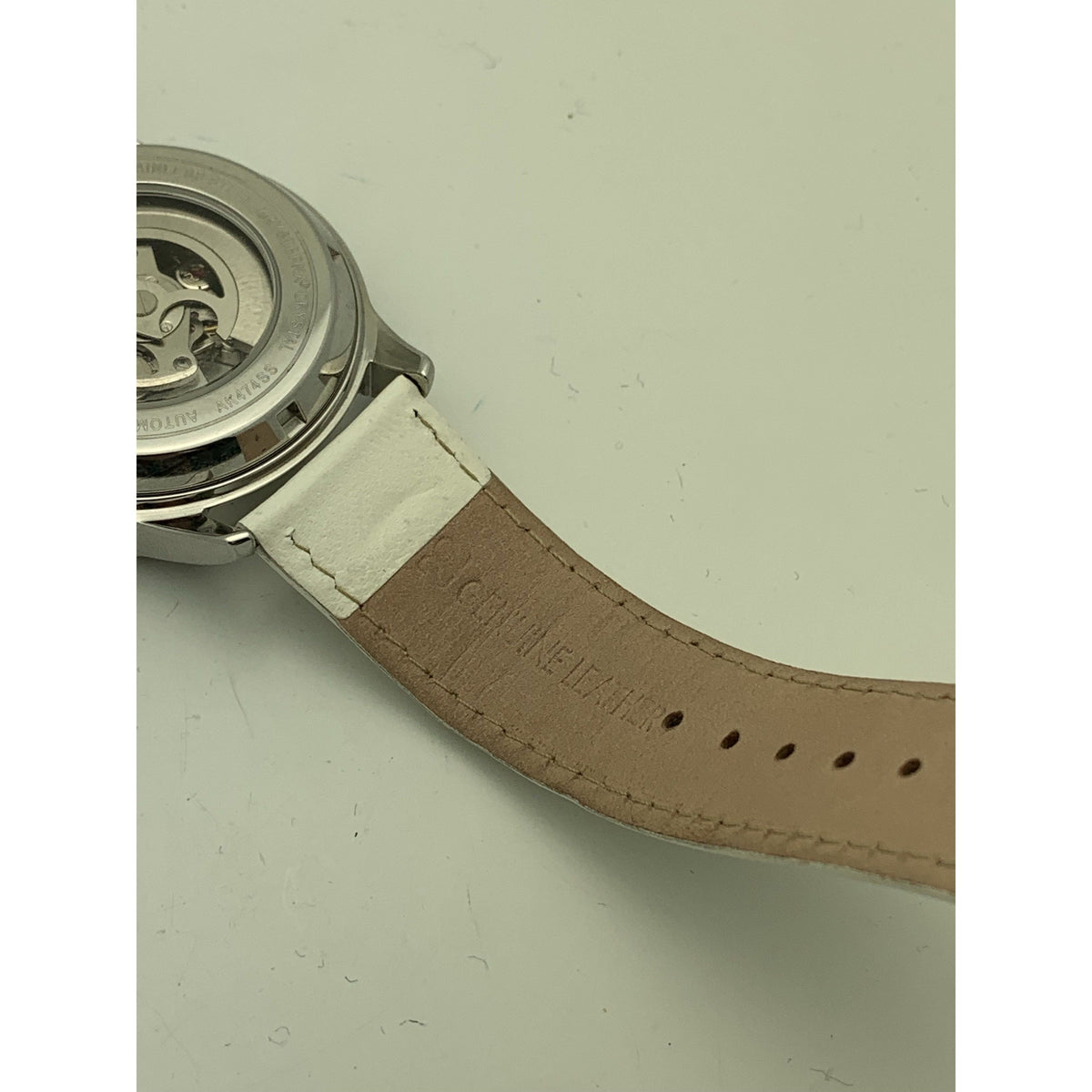 Akribos Ladies Silver Dial White Leather Strap Automatic Watch AK474SS