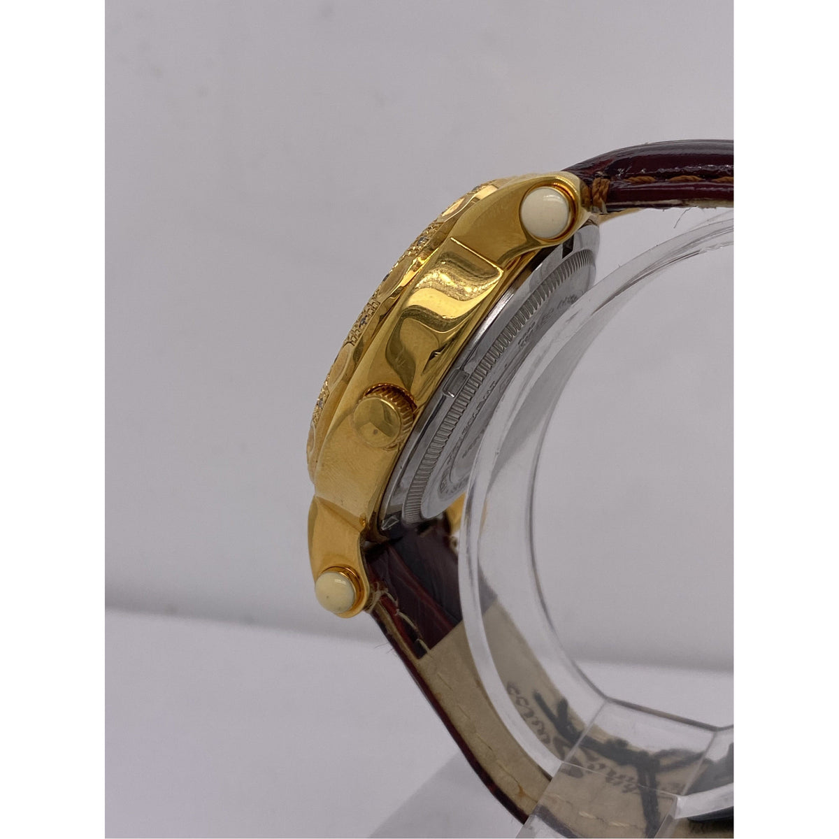 Techno Swiss Ladies Gold Dial Floating Charms Brown Leather Strap Watch TSM-1010
