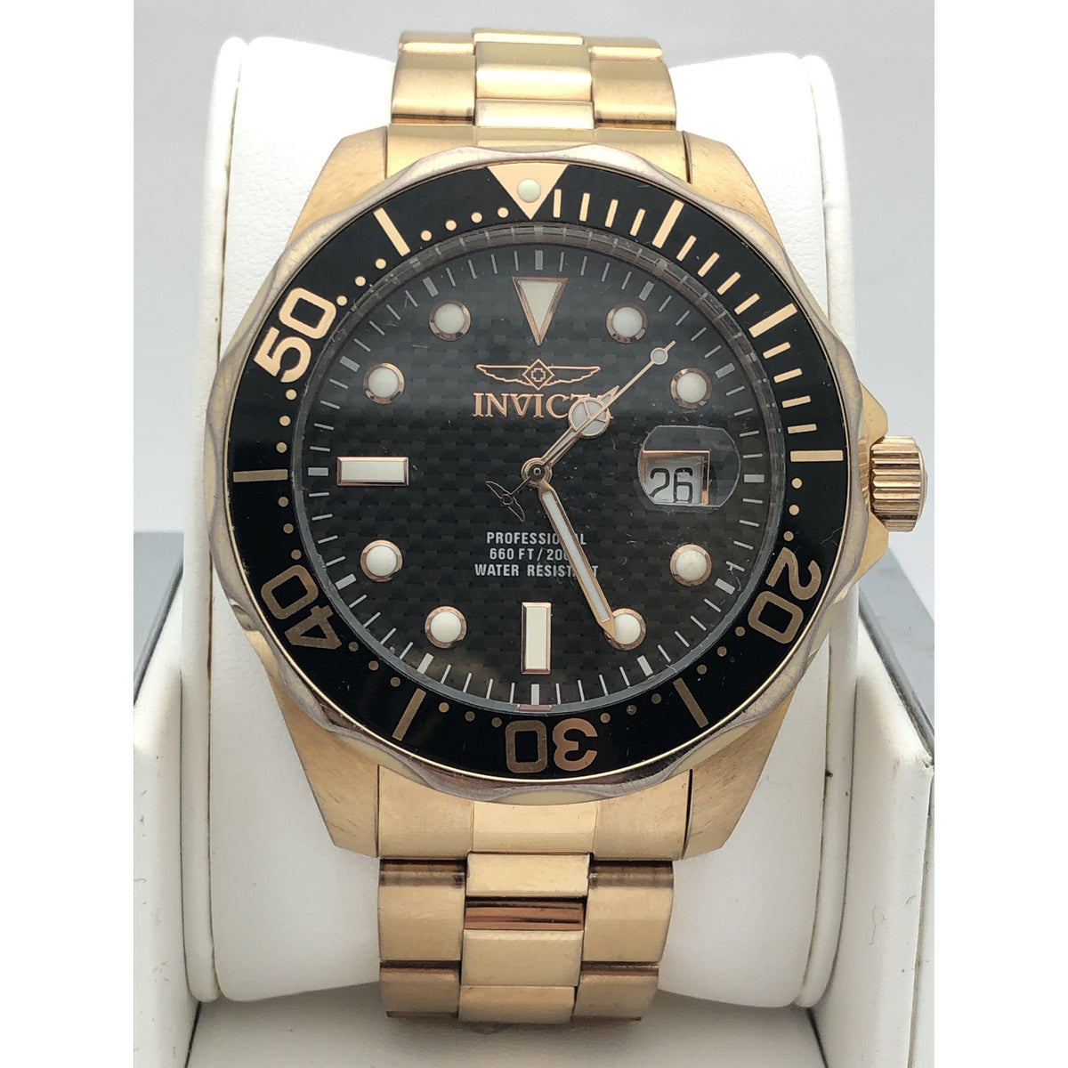 Invicta Men's Black Dial Rose Gold Tone Stainless Steel Bracelet Watch 14541