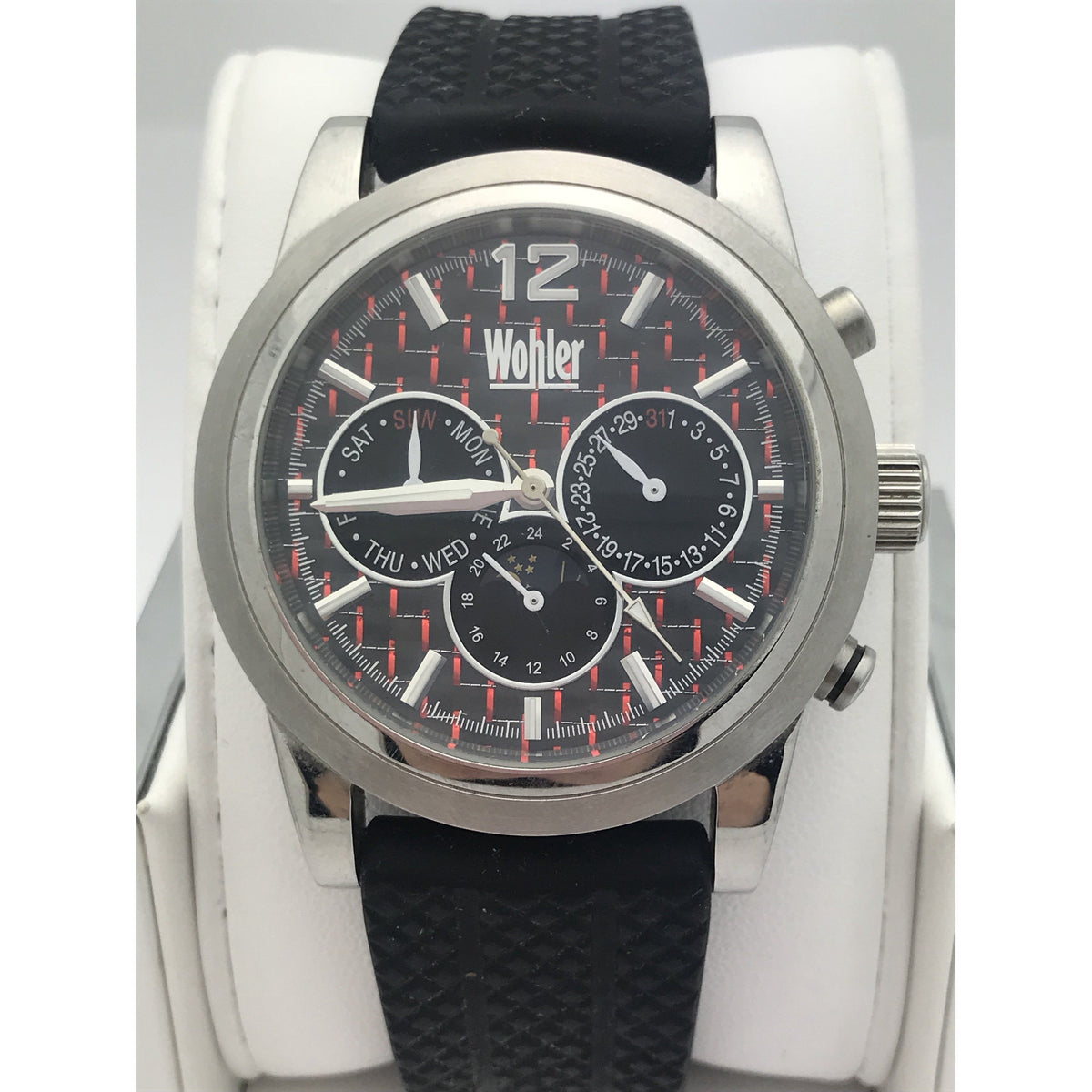 Wohler Men's Black/Red Dial Black Silicone Band Watch W-3016-146