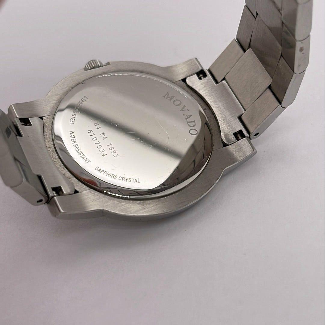 Movado Junior Support Men's Black Dial Silver Stainless Steel Bracelet Quartz Watch 84E41893