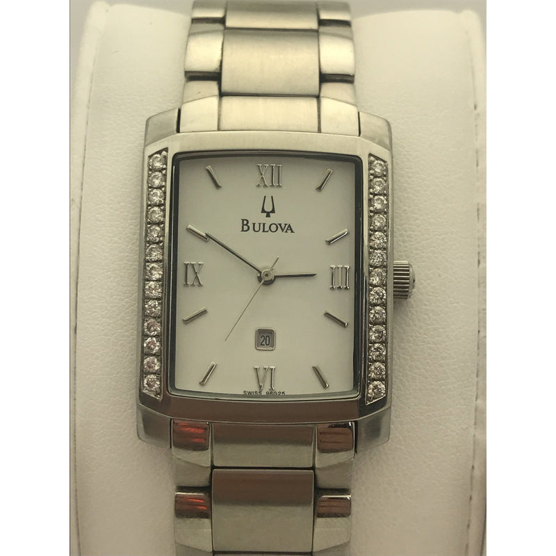 Bulova Ladies White Dial Silver Tone Stainless Steel Bracelet Watch 96G25