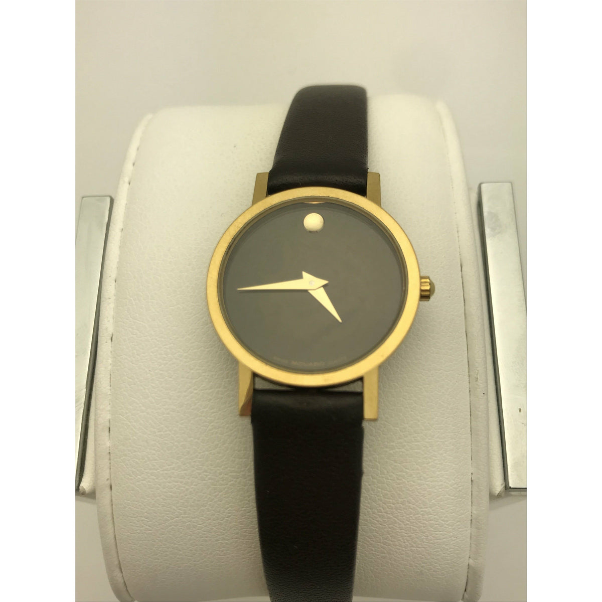 Movado Ladies Black Museum Dial Dark Brown Leather Strap Watch 0690574