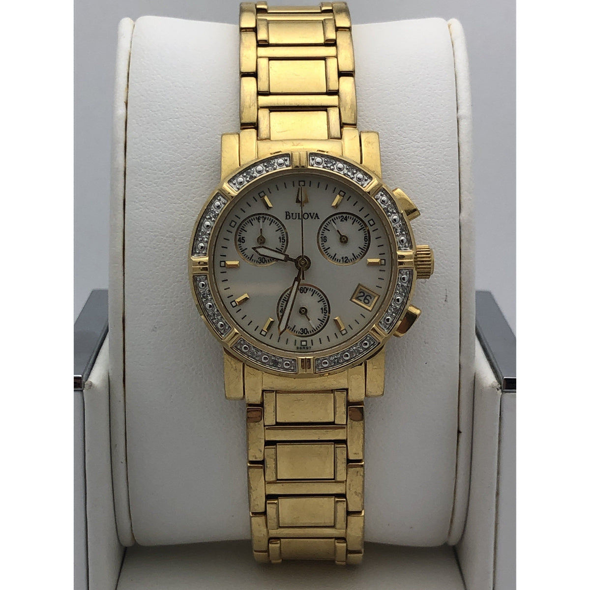 Bulova Mother Of Pearl Dial Gold Tone Stainless Steel Bracelet Ladies Watch 98R97