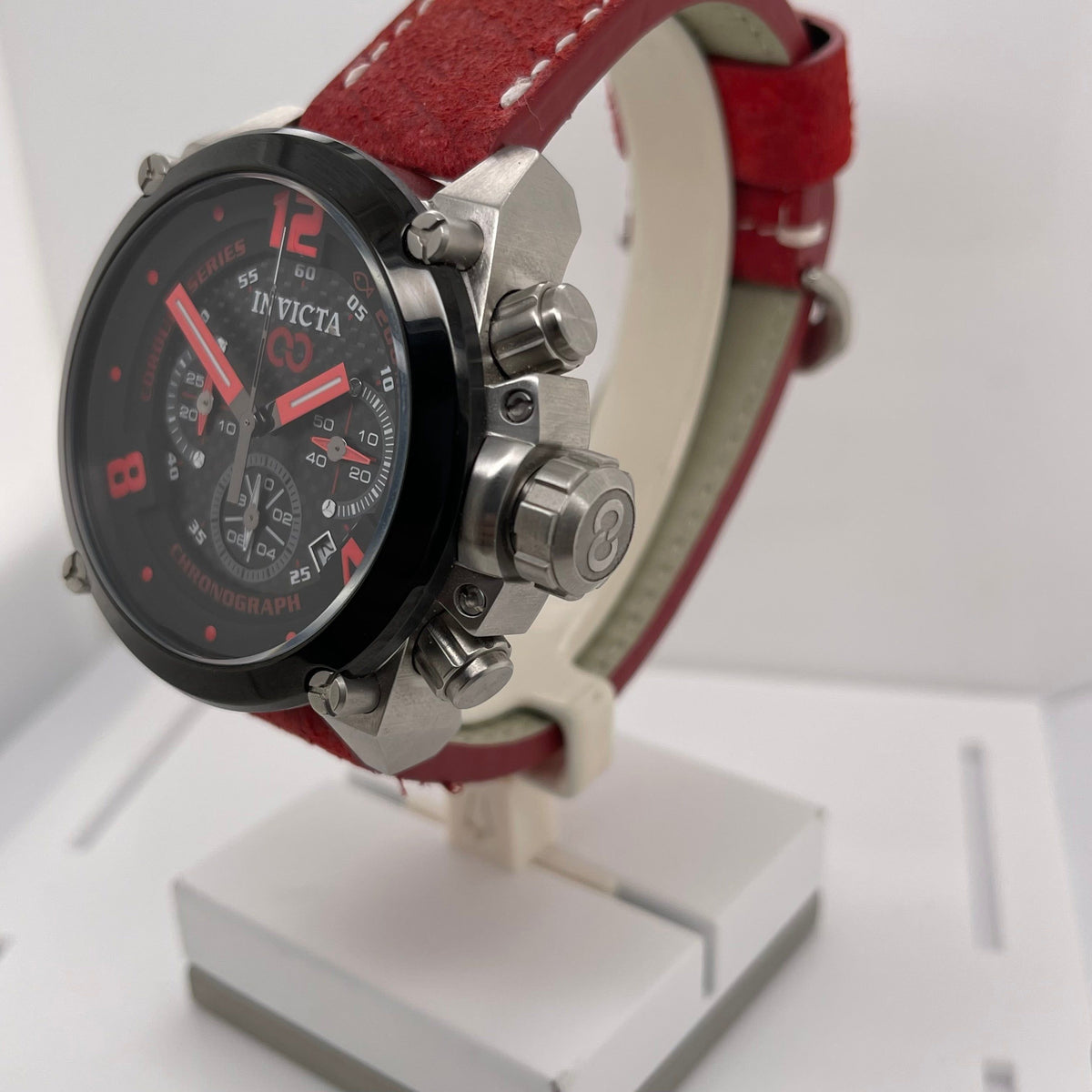Invicta Men's Corduba Black Dial Red Leather Strap Quartz Watch 22164