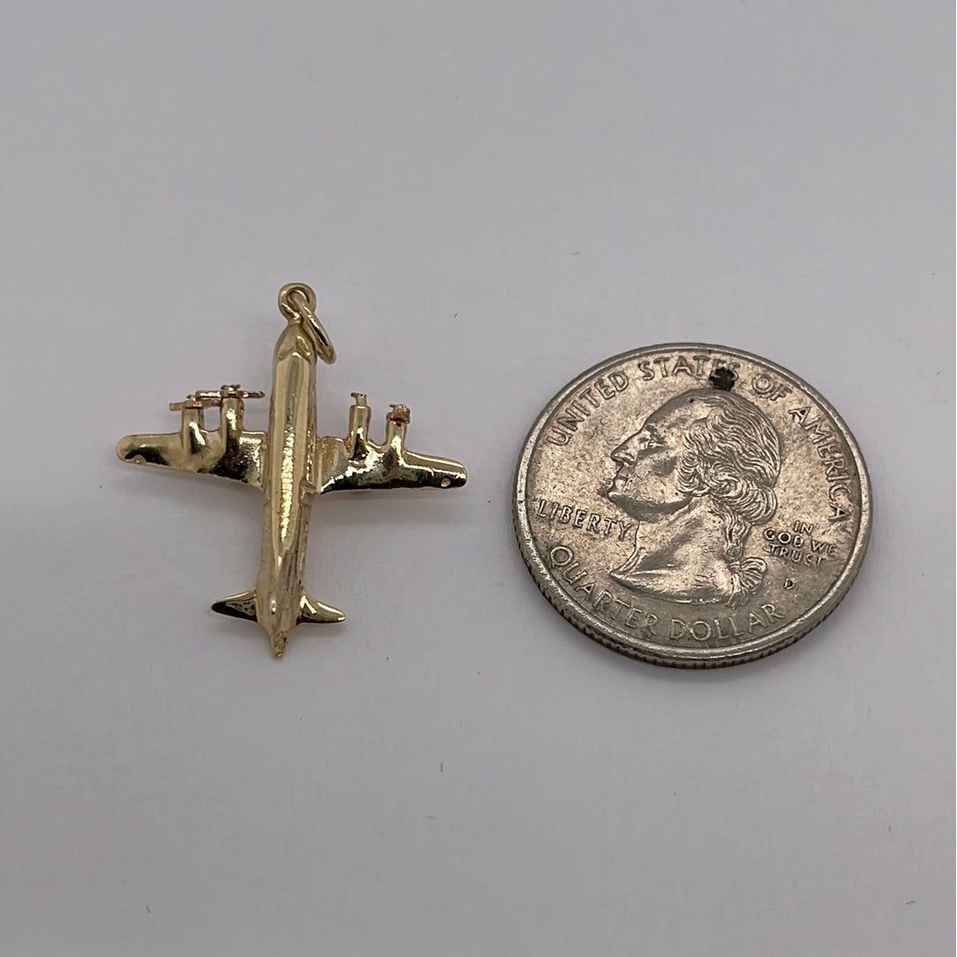 14K Yellow Gold Airplane Charm Pendant P024