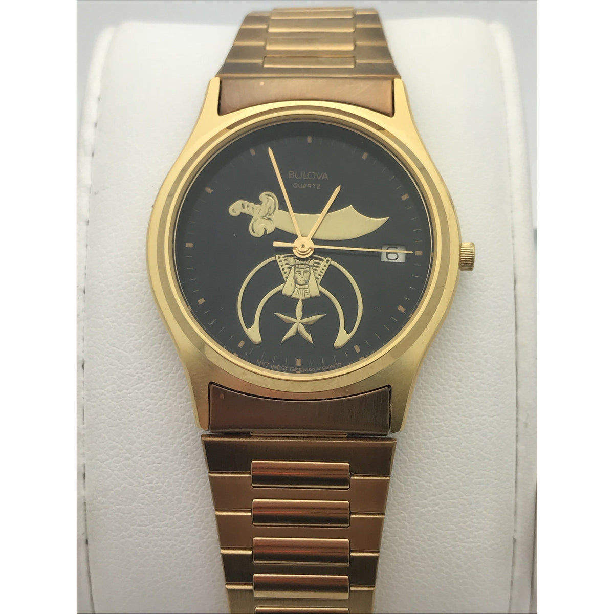 Bulova Unisex Black Dial Yellow Gold Tone Stainless Steel Watch 92507